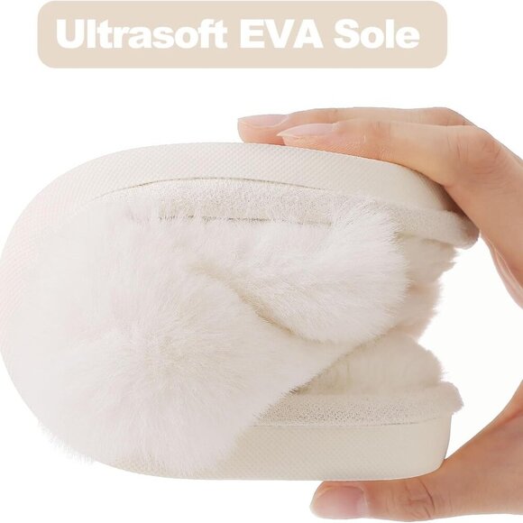 Women's Fuzzy Slippers Memory Foam Open Toe Indoor Outdoor Shoes 2 Pairs - Picture 5 of 7